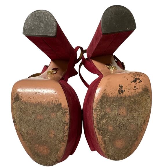 Aquazzura Mira Red Suede Platform Heels IT 37.5 US 7.5 Block Slingback Sandals - Picture 7 of 15